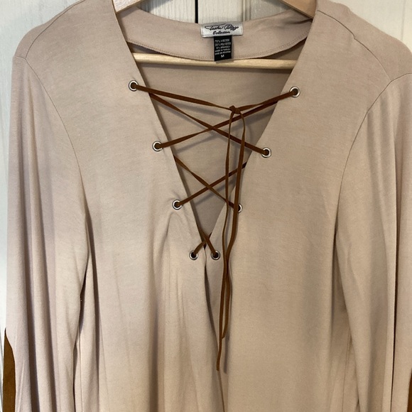 EUC Tasha Polizzi long bell sleeve dress-suede laced front. Size medium. - Picture 2 of 5